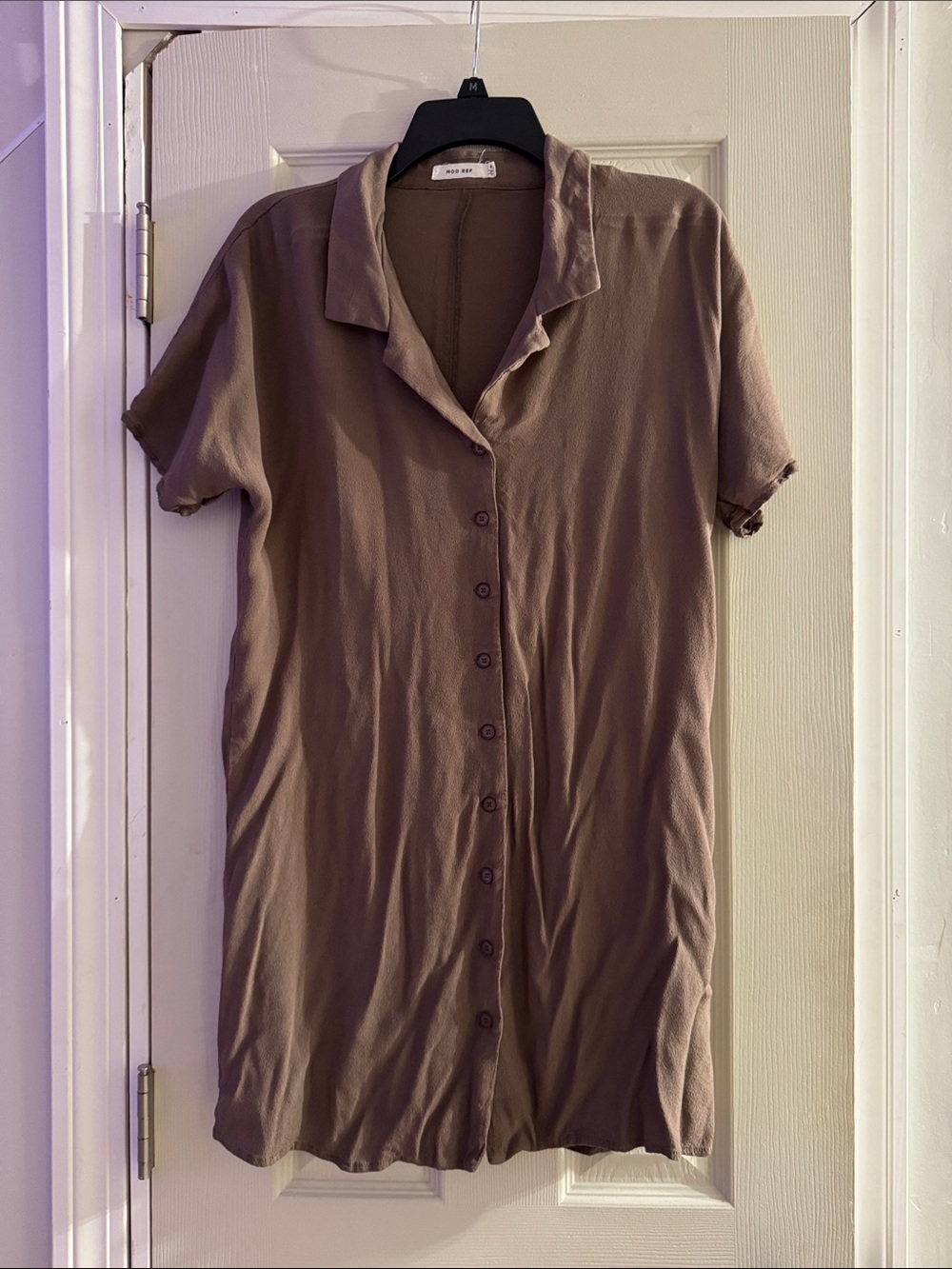 Mod Ref Brown Button-Front Shirt Dress
